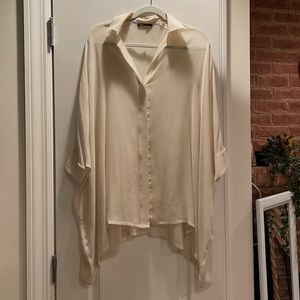 Vince Oversized Cream Sheer Button-Down Shirt